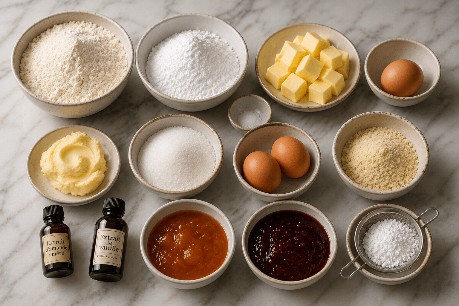 La Liste des Ingrédients : Tarte Amandine à la Confiture Traditionnelle : le dessert élégant et réconfortant qui fait toujours sensation