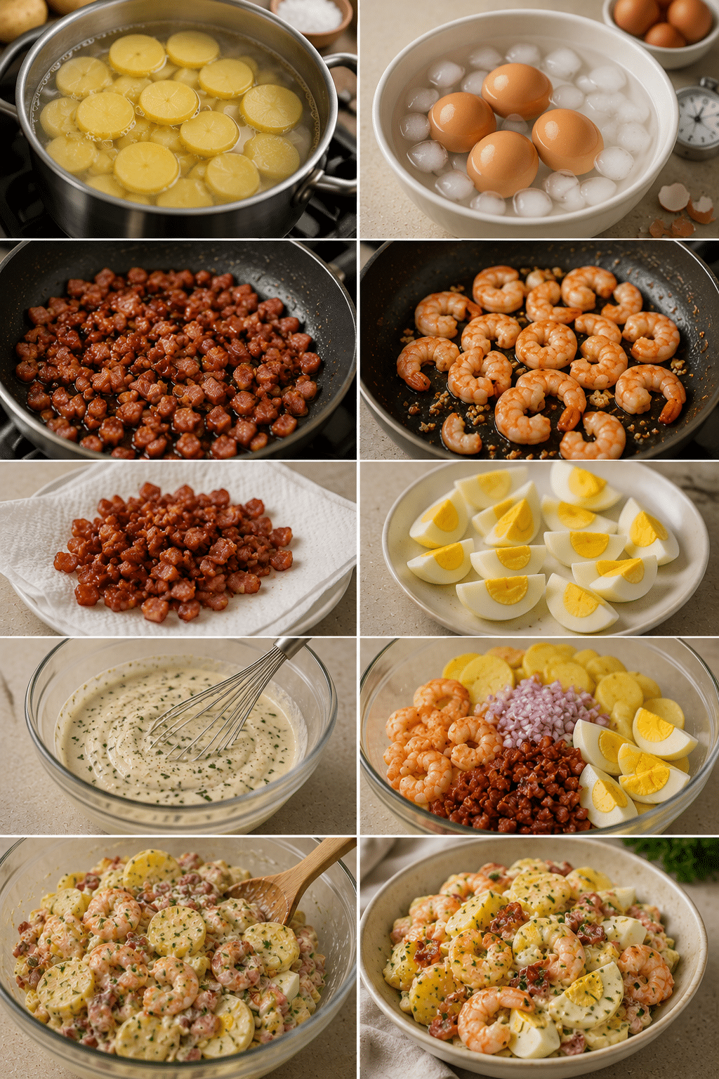 Étape par Étape: Salade Crevettes Lardons aux Pommes de Terre : la recette fraîche, généreuse et savoureuse qui plaît à tous Étape par Étape: Salade Crevettes Lardons aux Pommes de Terre : la recette fraîche, généreuse et savoureuse qui plaît à tous