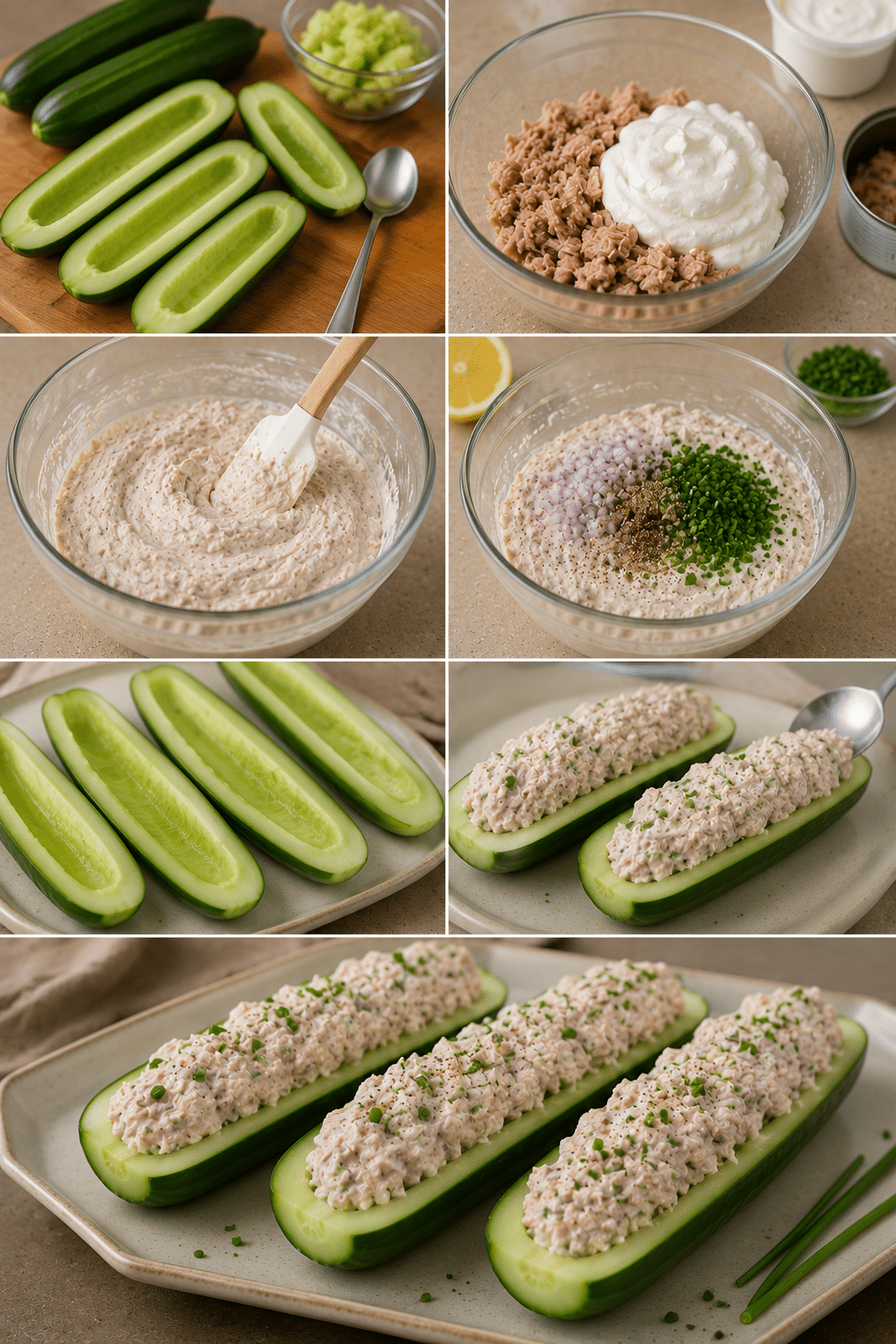Étape par Étape: Concombres Farcis au Thon : la recette fraîche, légère et ultra-gourmande prête en 15 minutes Étape par Étape: Concombres Farcis au Thon : la recette fraîche, légère et ultra-gourmande prête en 15 minutes
