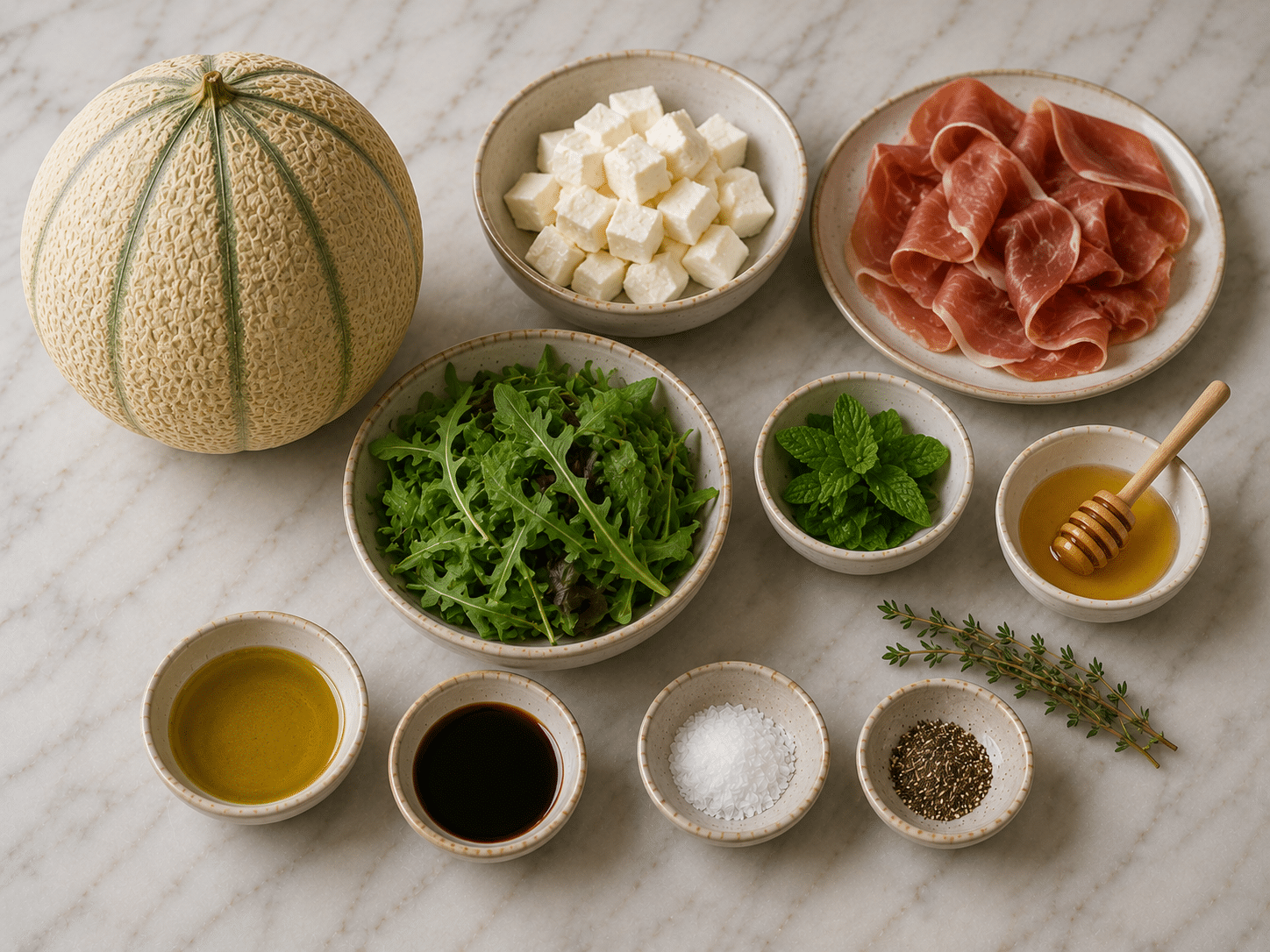 La Liste des Ingrédients : Salade Melon Feta Jambon : la recette fraîche, sucrée-salée et ultra-rafraîchissante de l’été