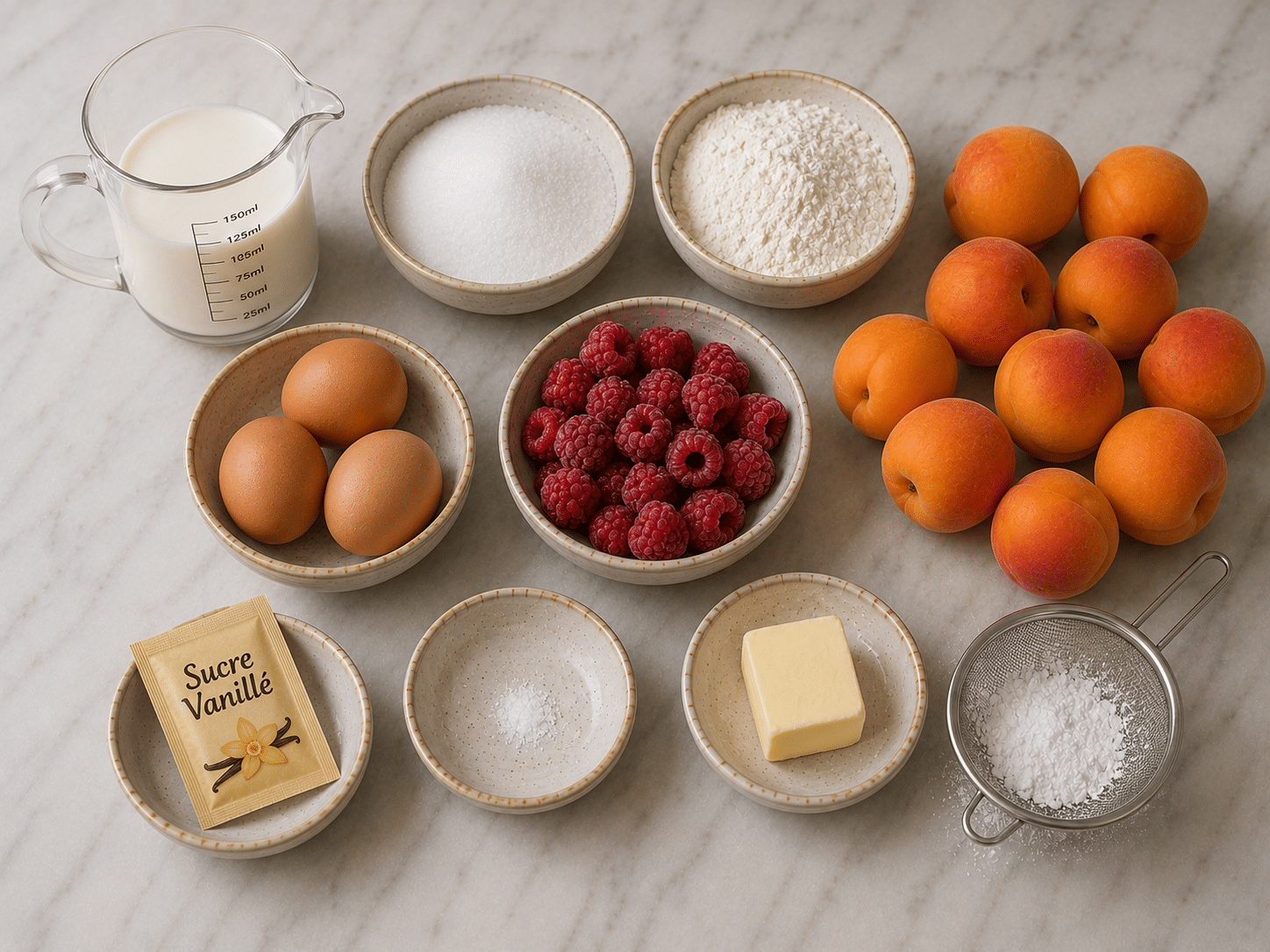 La Liste des Ingrédients : Clafoutis Minute aux Abricots et aux Framboises : le dessert express ultra-gourmand prêt en un clin d’œil