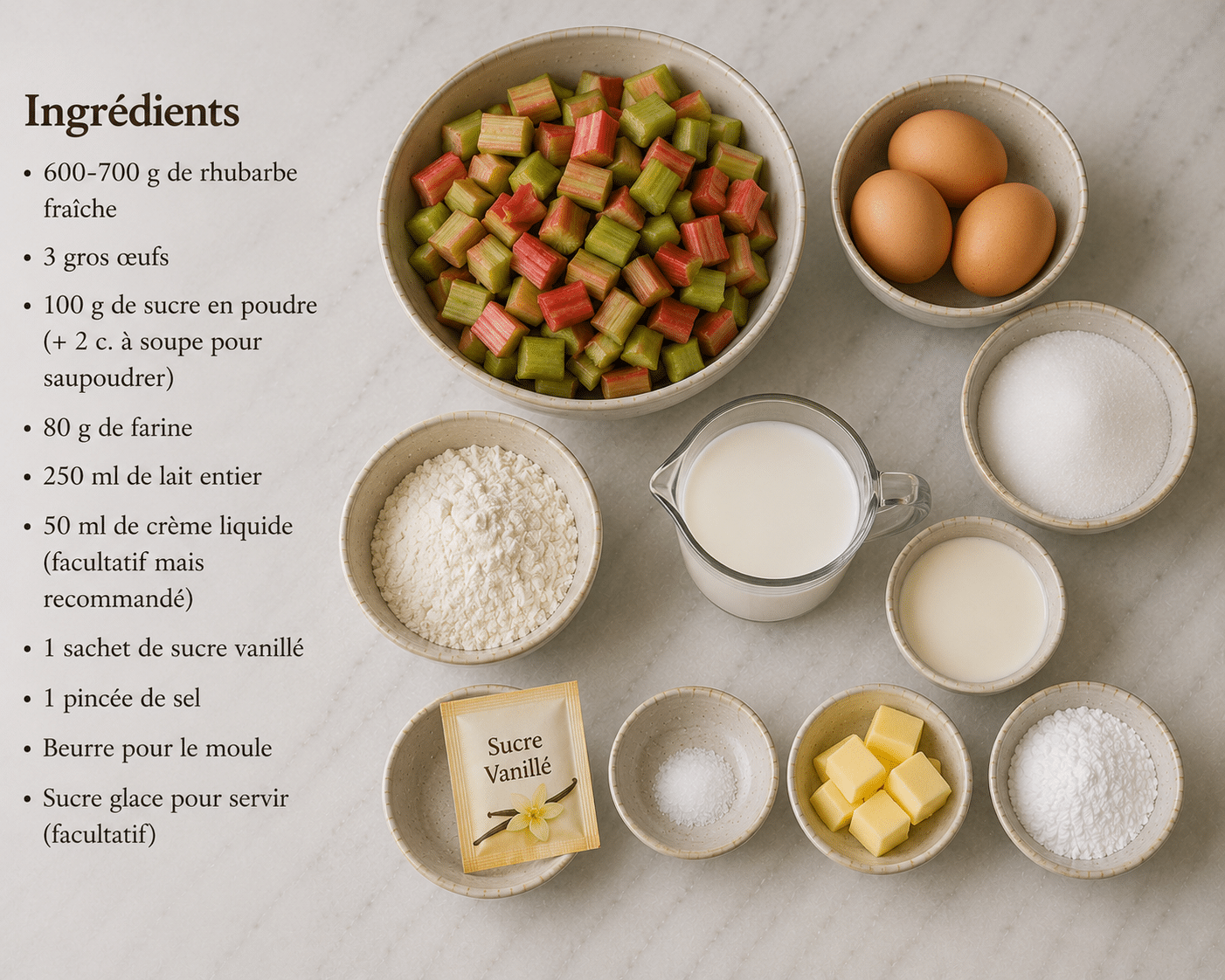 La Liste des Ingrédients : Clafoutis à la Rhubarbe (Nord) : la recette traditionnelle acidulée et réconfortante