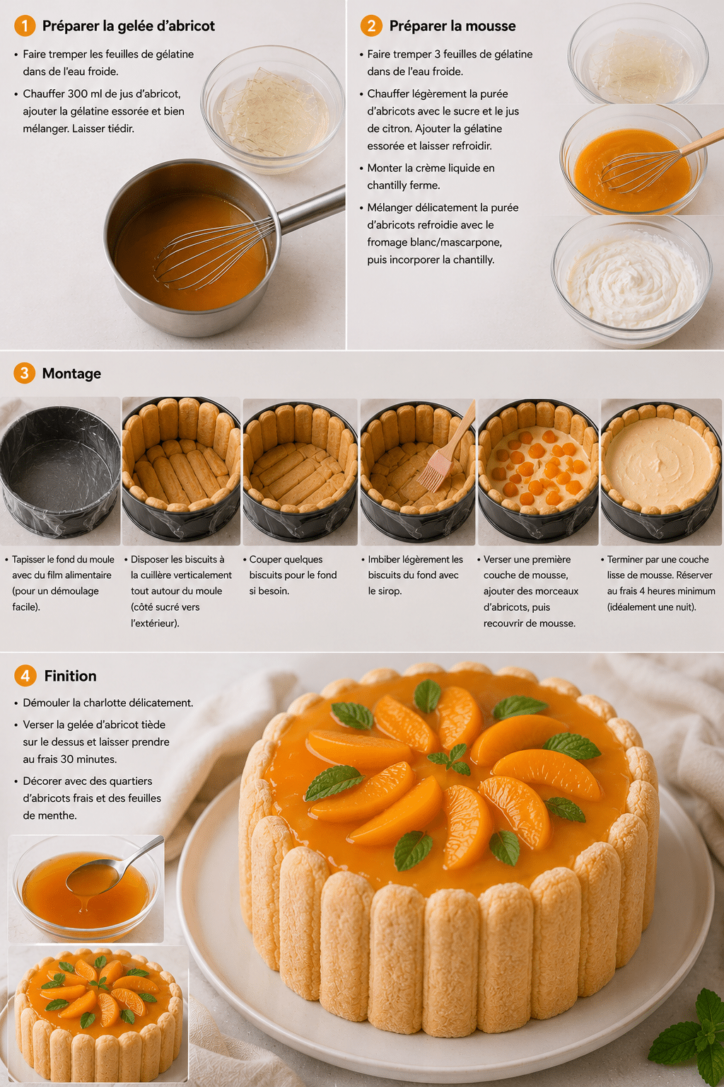 Étape par Étape: Charlotte aux Abricots : l’élégant dessert d’été frais et raffiné Étape par Étape: Charlotte aux Abricots : l’élégant dessert d’été frais et raffiné
