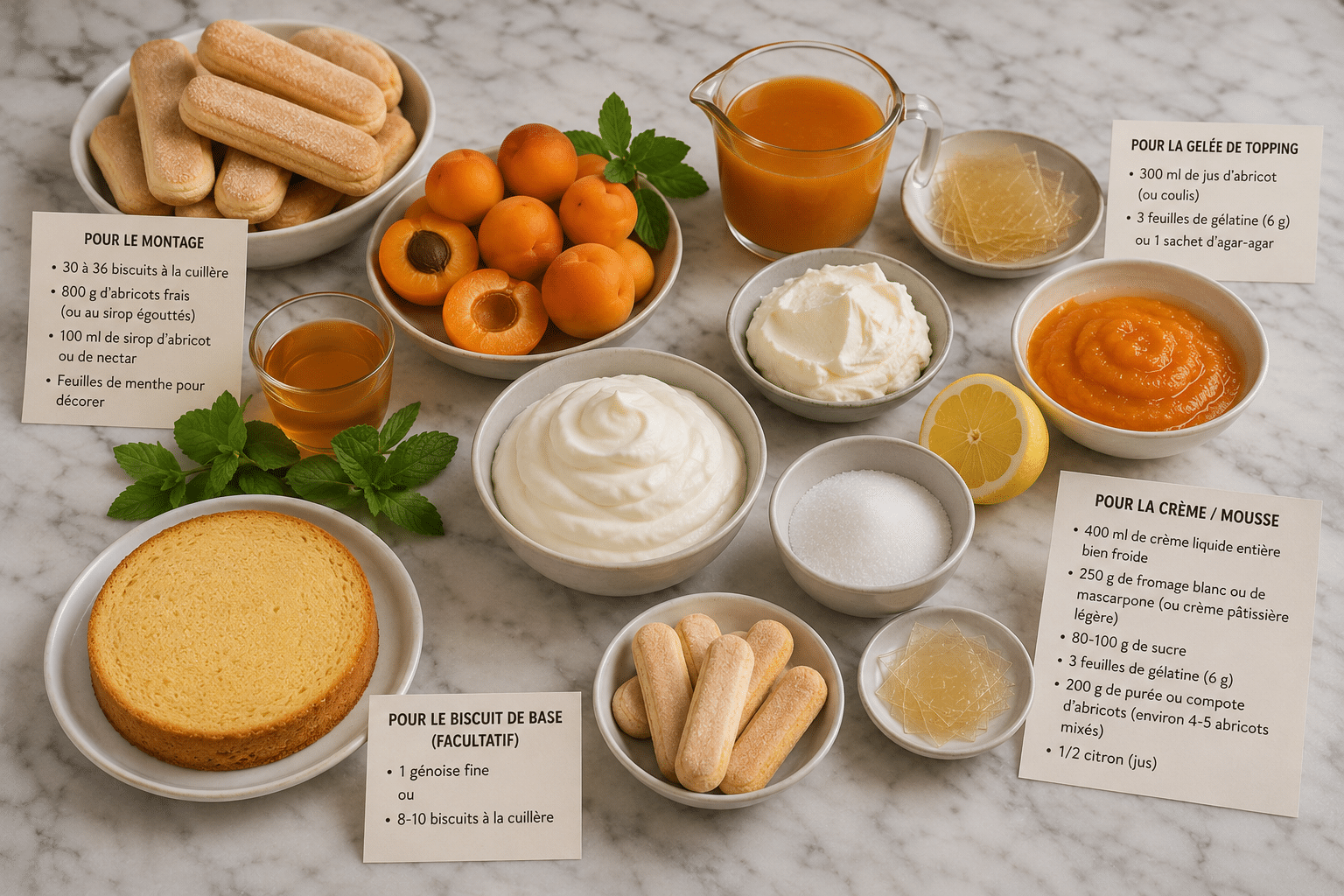 La Liste des Ingrédients : Charlotte aux Abricots : l’élégant dessert d’été frais et raffiné