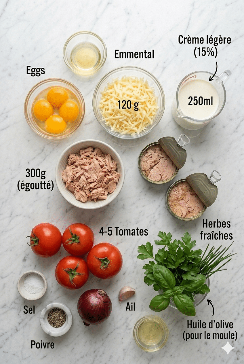 La Liste des Ingrédients : Quiche sans pâte au thon et tomates légère
