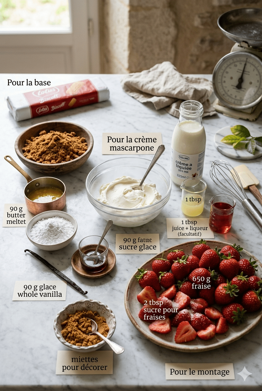 La Liste des Ingrédients : Tiramisu aux Fraises Spéculoos et Mascarpone