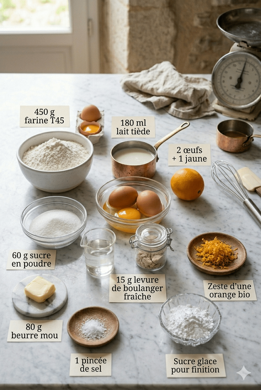 La Liste des Ingrédients : La Meilleure Fougasse Sucrée à la Fleur d’Oranger : Recette Authentique et Irrésistible