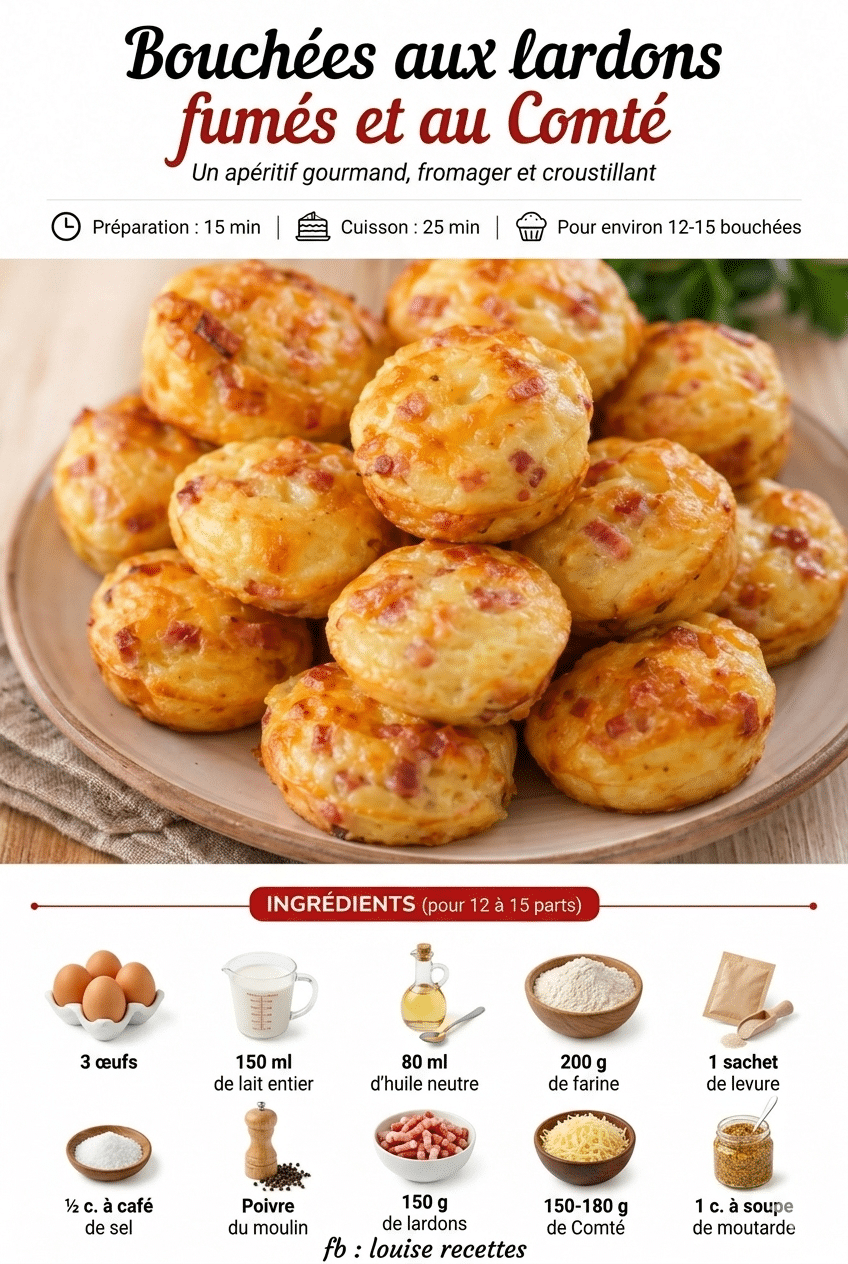 Bouchées au Lardons Fumés et au Comté : Les Petites Muffins Salés Croustillants et Fondants qui Disparaissent en un Instant