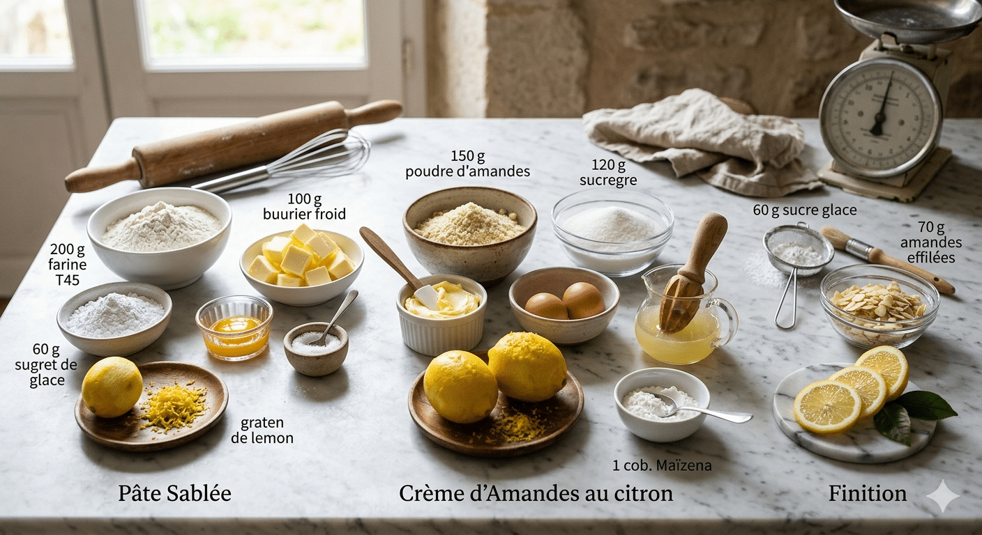 La Liste des Ingrédients : Tarte au Citron et aux Amandes
