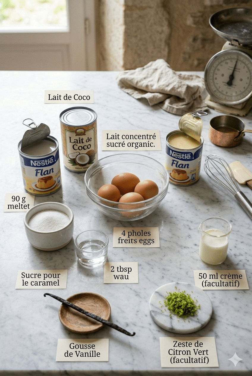 La Liste des Ingrédients : Flan Coco au Lait Concentré : La Recette Crémeuse, Tropicale et Irrésistible qui Sent Bon les Vacances