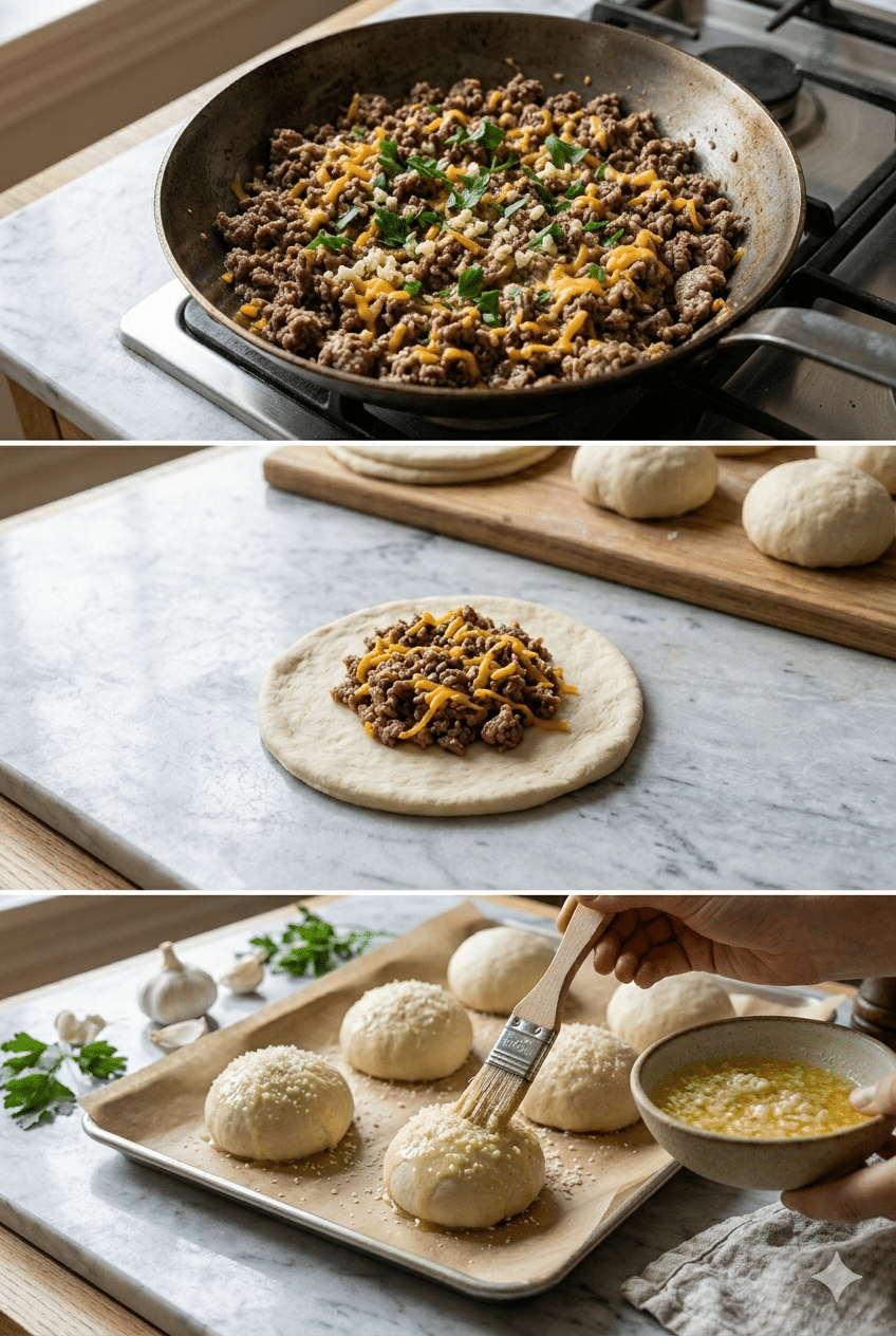 Étape par Étape: Bombes au Cheeseburger à l’Ail et au Parmesan : la recette ultra-gourmande qui fait craquer tout le monde ! Étape par Étape: Bombes au Cheeseburger à l’Ail et au Parmesan : la recette ultra-gourmande qui fait craquer tout le monde !