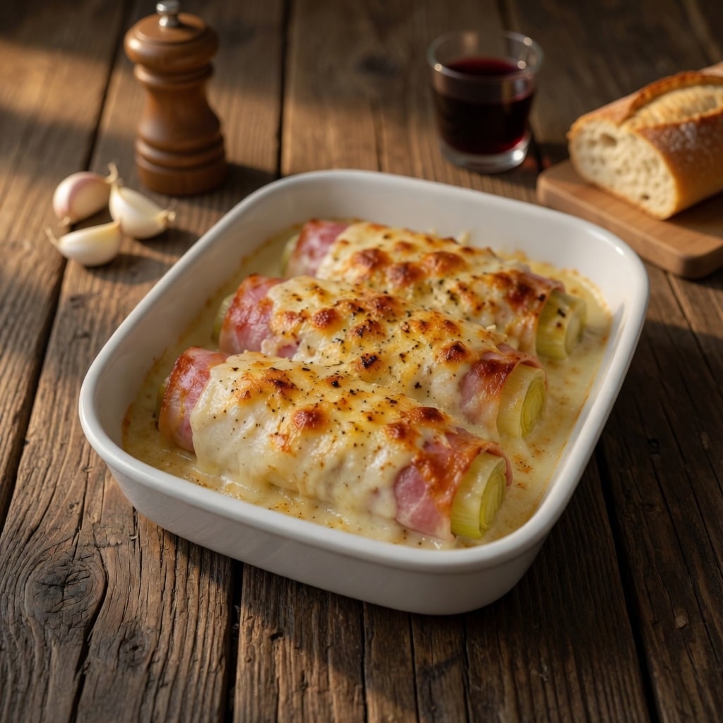 Gratin de Poireaux au Jambon et Béchamel