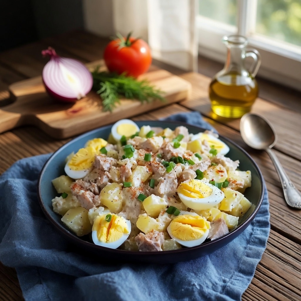 Salade de Pommes de Terre au Thon et aux Œufs : la recette classique, Salade de Pommes de Terre au Thon et aux Œufs : la recette classique,