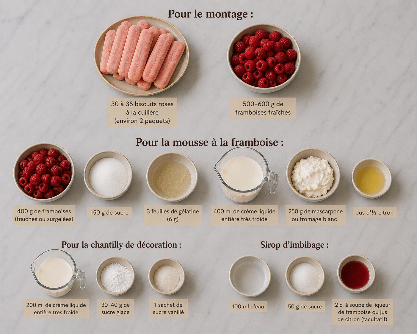 La Liste des Ingrédients : Charlotte aux Framboises et Biscuits Roses : le dessert élégant, frais et irrésistible de l’été
