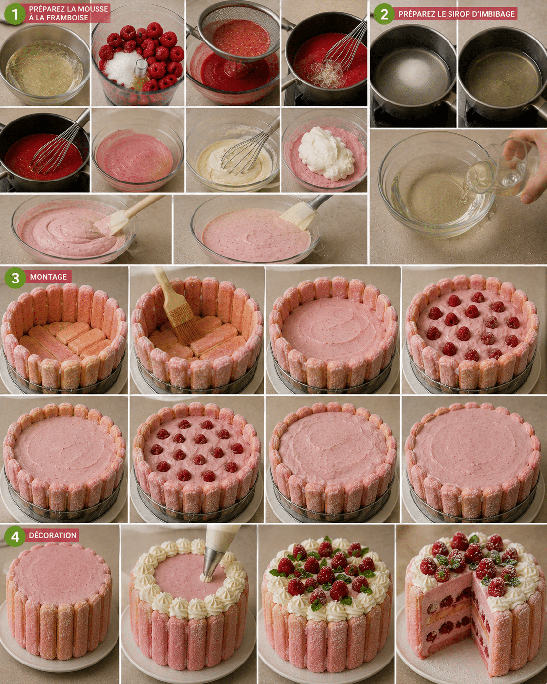 Étape par Étape: Charlotte aux Framboises et Biscuits Roses : le dessert élégant, frais et irrésistible de l’été Étape par Étape: Charlotte aux Framboises et Biscuits Roses : le dessert élégant, frais et irrésistible de l’été