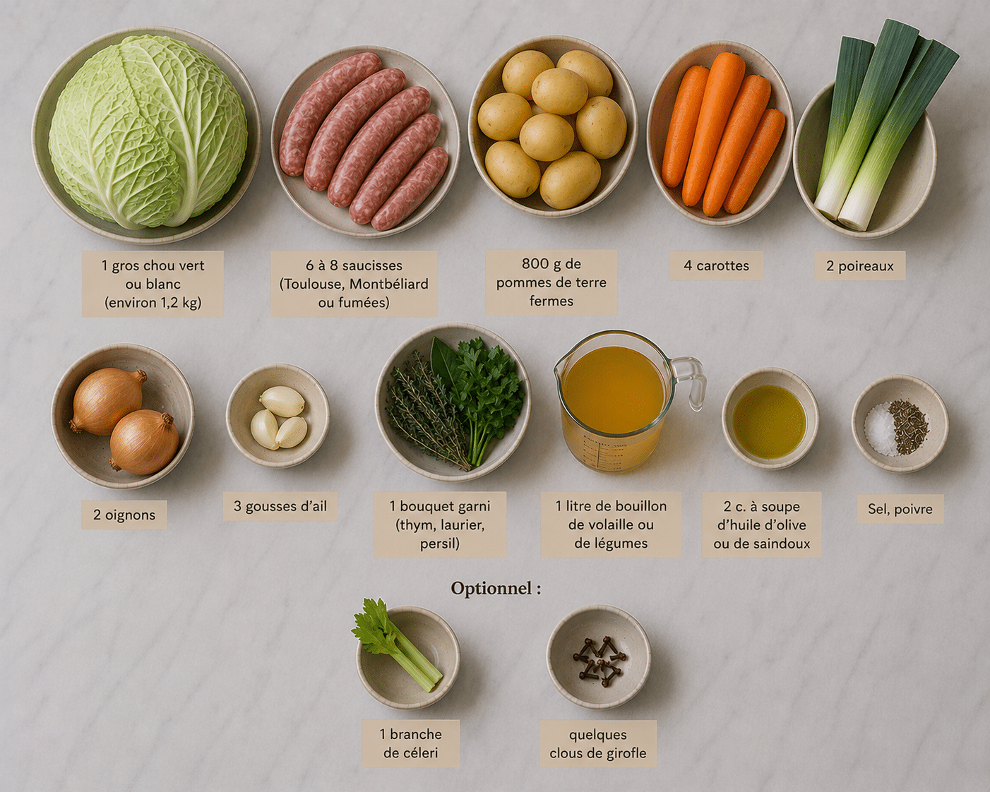 La Liste des Ingrédients : Potée aux Saucisses et Chou : le plat réconfortant et généreux qui sent bon la maison