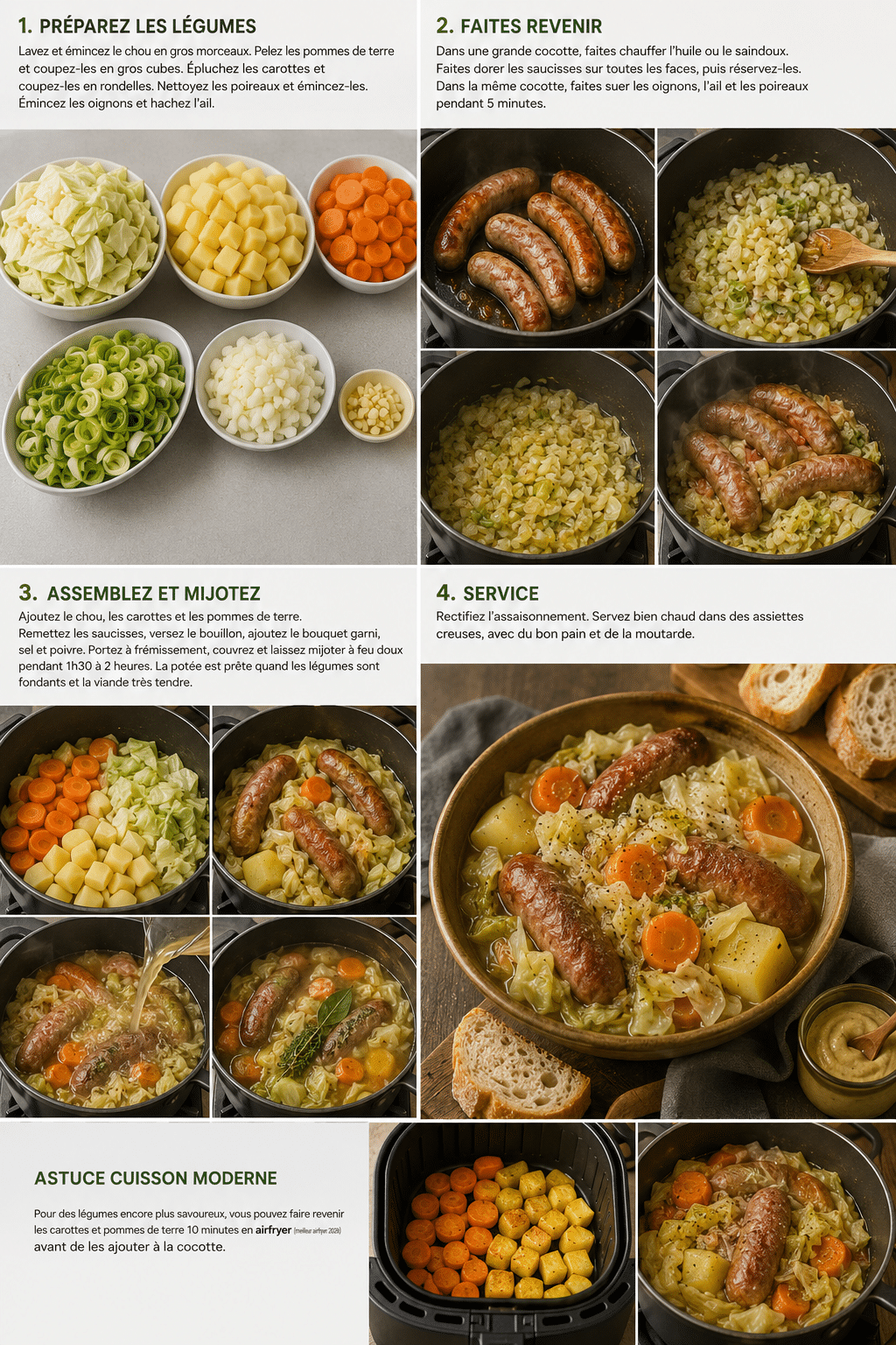 Étape par Étape: Potée aux Saucisses et Chou : le plat réconfortant et généreux qui sent bon la maison Étape par Étape: Potée aux Saucisses et Chou : le plat réconfortant et généreux qui sent bon la maison