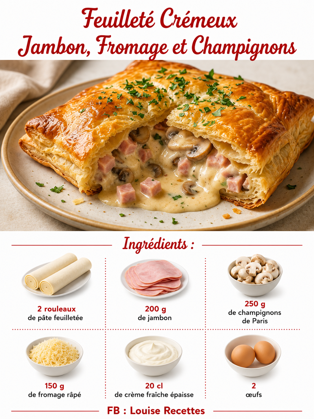 Feuilleté Crémeux au Jambon, Fromage et Champignons : la recette dorée et fondante qui fait craquer tout le monde Feuilleté Crémeux au Jambon, Fromage et Champignons : la recette dorée et fondante qui fait craquer tout le monde