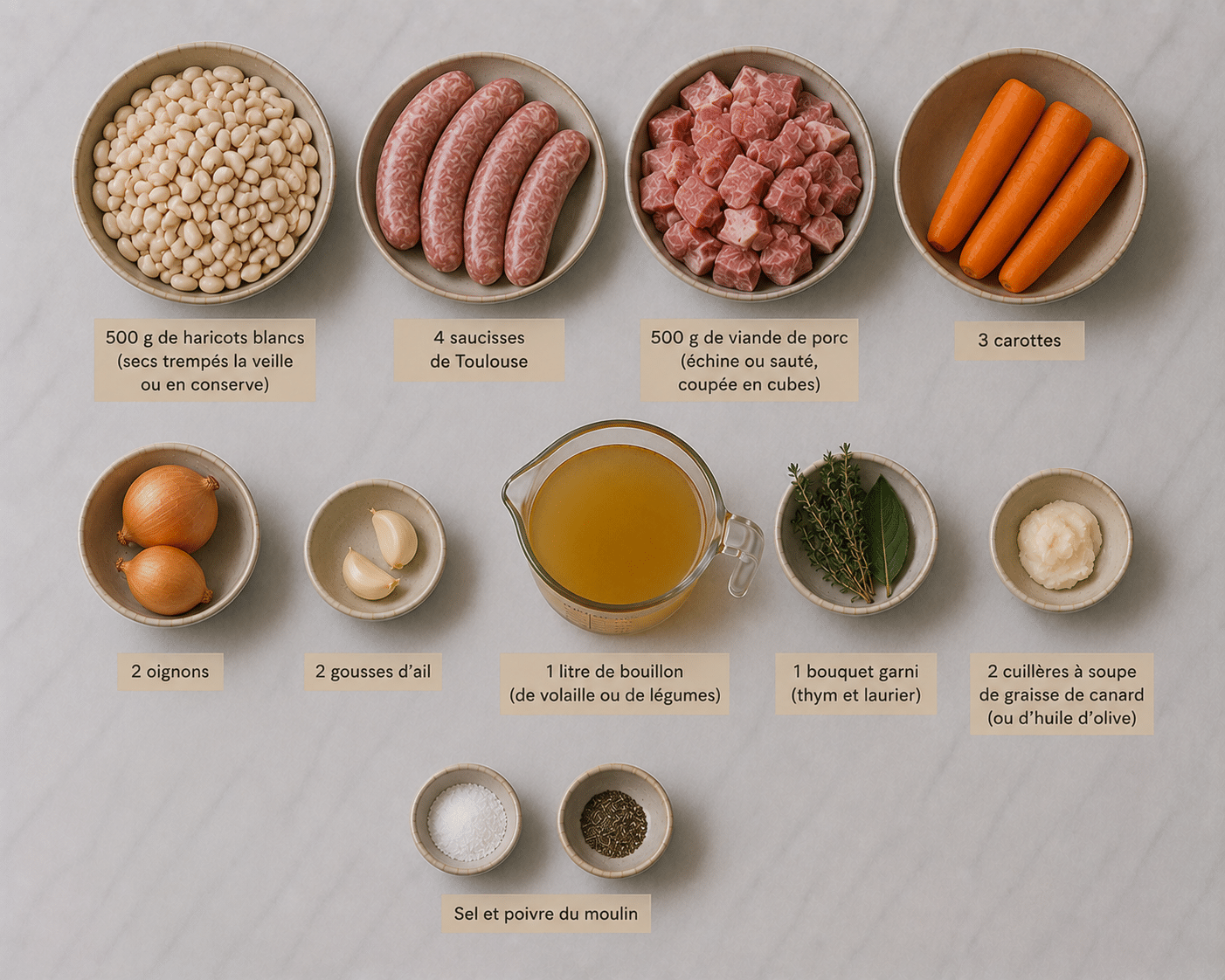 La Liste des Ingrédients : Marmite Toulousaine Traditionnelle : le cassoulet authentique, généreux et réconfortant du Sud-Ouest