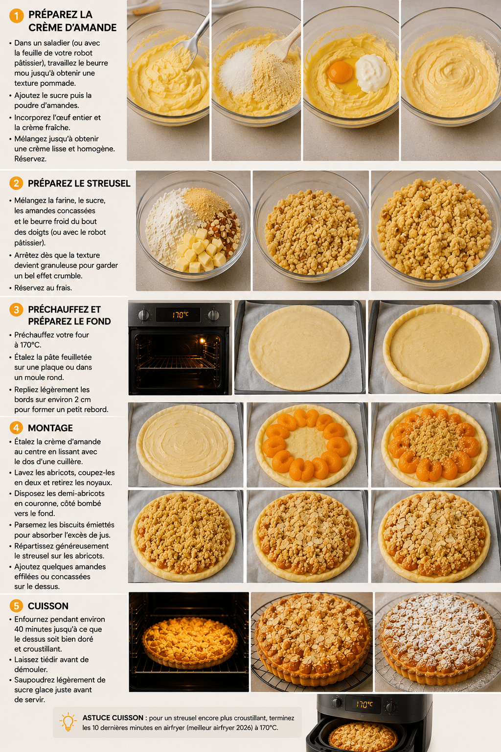 Étape par Étape: Streusel aux Abricots et aux Amandes : le crumble gourmand et croquant qui sent bon l’été