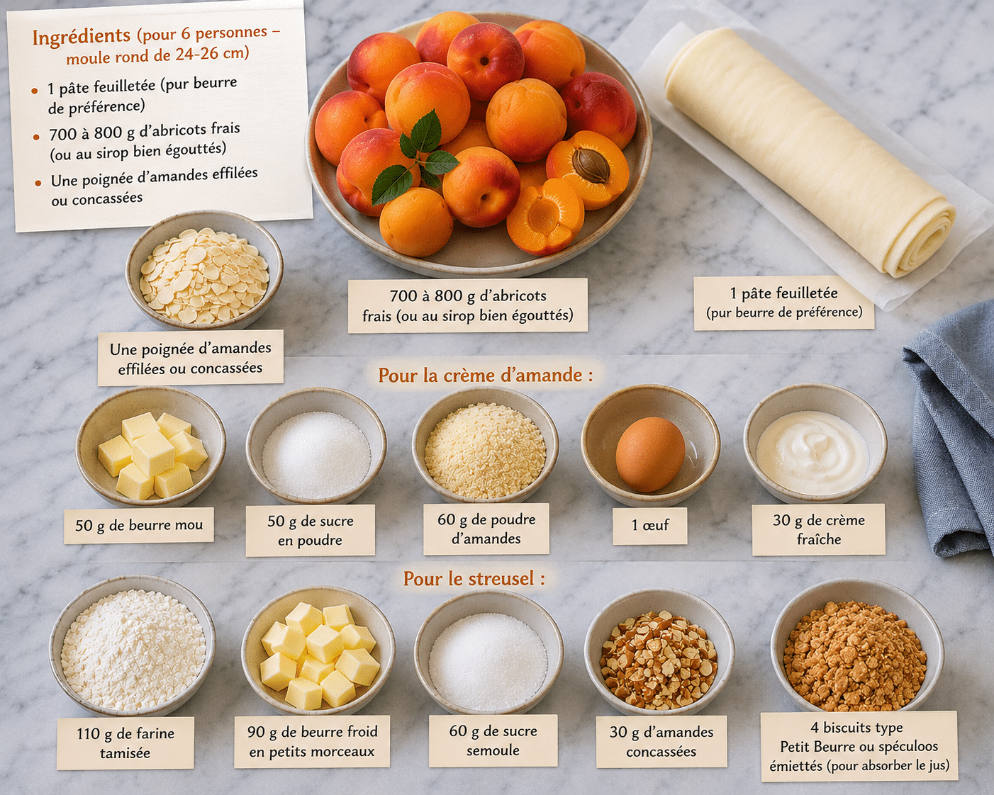 La Liste des Ingrédients : Streusel aux Abricots et aux Amandes : le crumble gourmand et croquant qui sent bon l’été