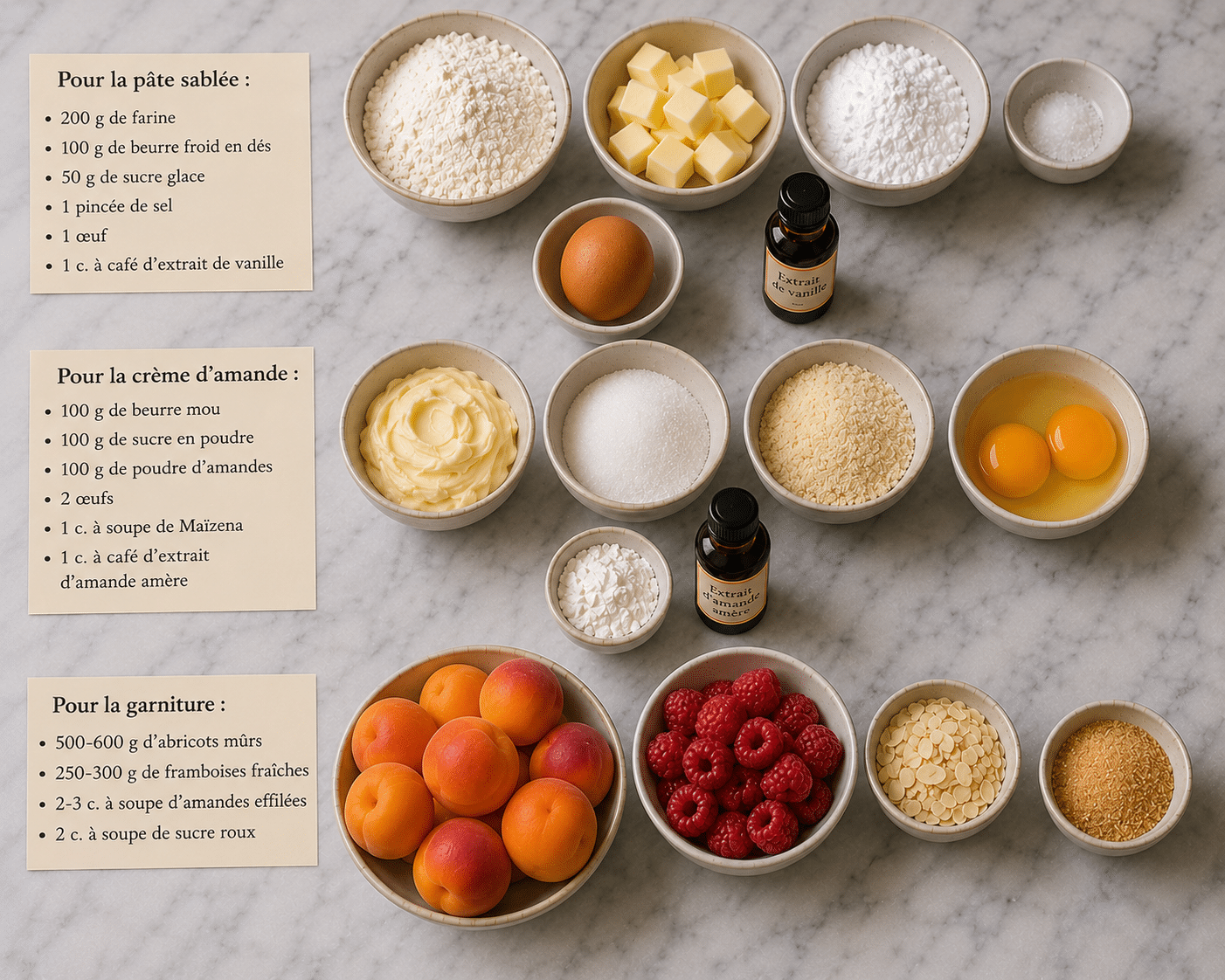 La Liste des Ingrédients : Tarte aux Abricots et aux Framboises : le dessert d’été fruité et gourmand par excellence