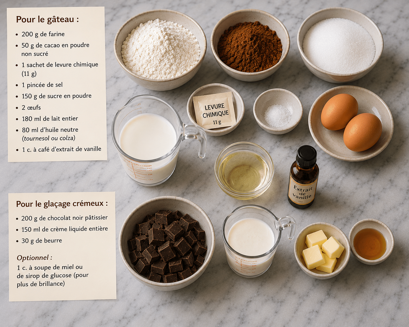 La Liste des Ingrédients : Cake au Chocolat Rapide et Crémeux : le gâteau ultra-fondant qui fait craquer tout le monde