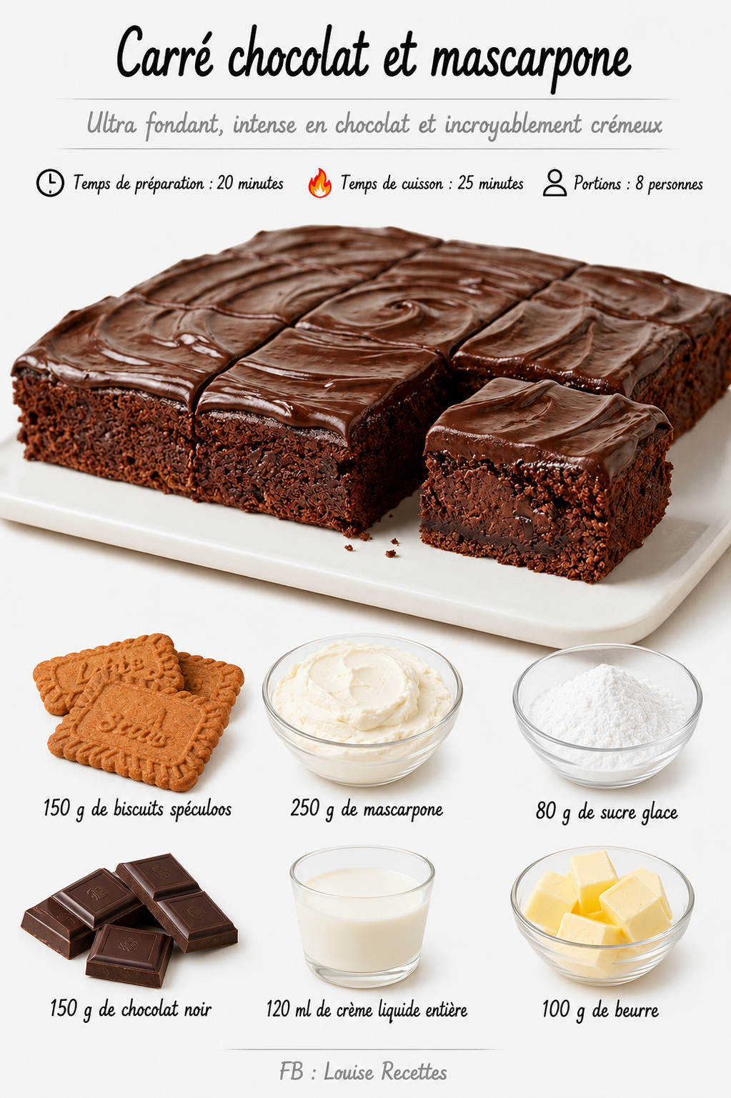 Carrés Chocolat et Mascarpone : le dessert