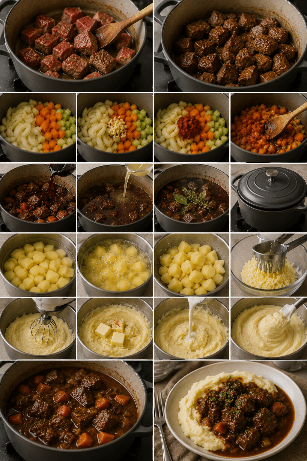 Étape par Étape: Bœuf Braisé en Sauce avec Purée Maison : le plat réconfortant et fondant qui réunit toute la famille