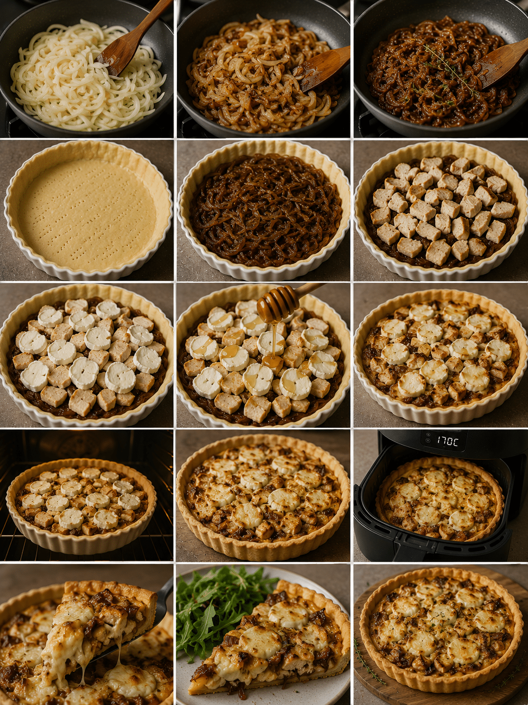 Étape par Étape: Tarte aux Oignons Caramélisés, Poulet, Chèvre et Miel : la recette salée sucrée qui fait l’unanimité Étape par Étape: Tarte aux Oignons Caramélisés, Poulet, Chèvre et Miel : la recette salée sucrée qui fait l’unanimité