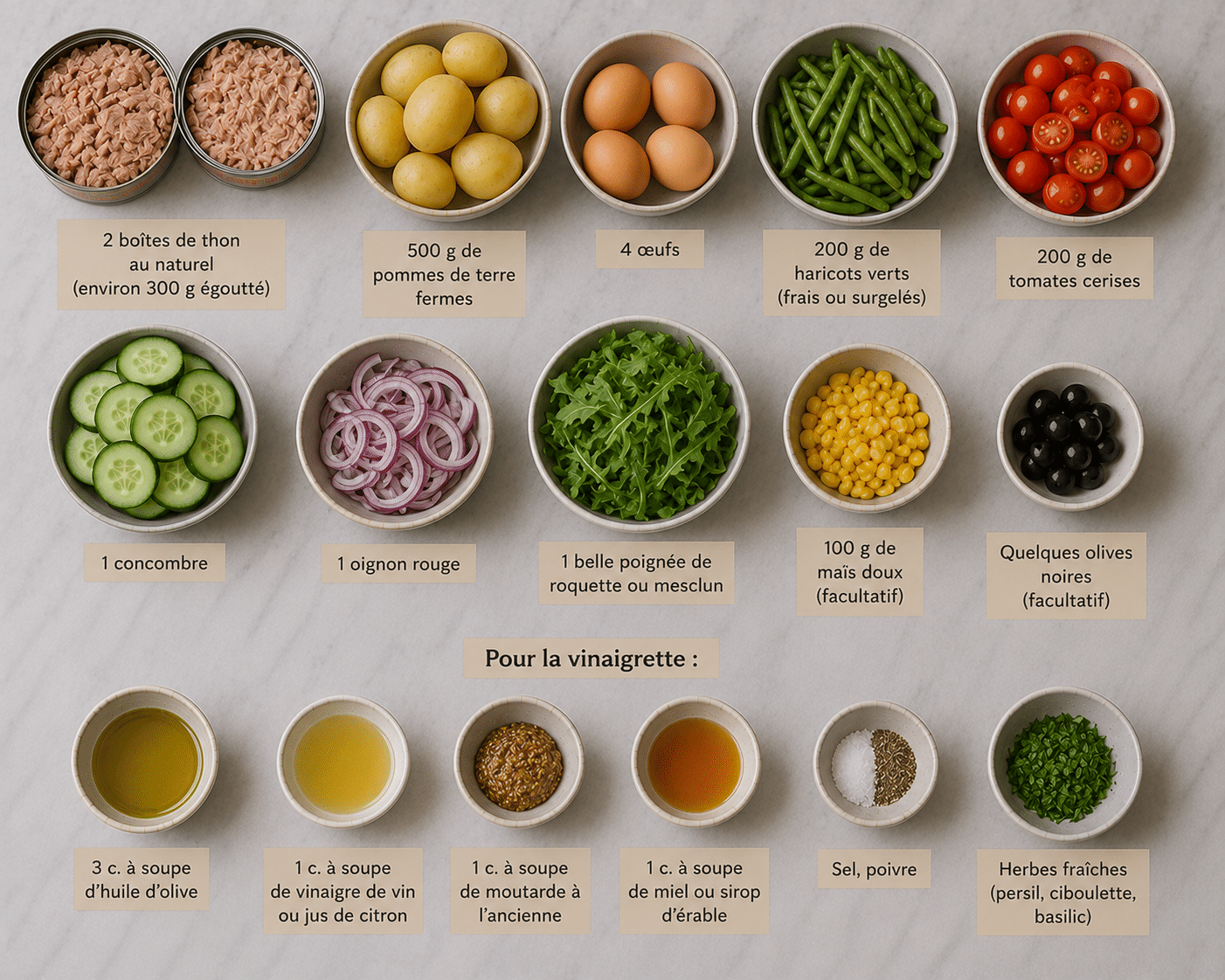 La Liste des Ingrédients : Salade Complète au Thon : la recette fraîche, complète et ultra-gourmande qui fait le repas