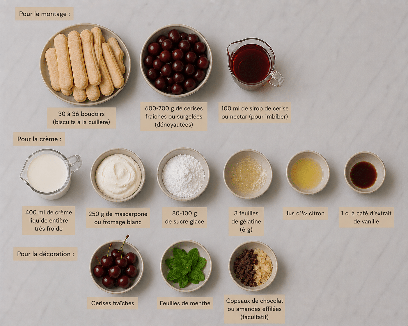 La Liste des Ingrédients : Terrine de Boudoirs aux Cerises : le dessert élégant, frais et gourmand qui fait sensation