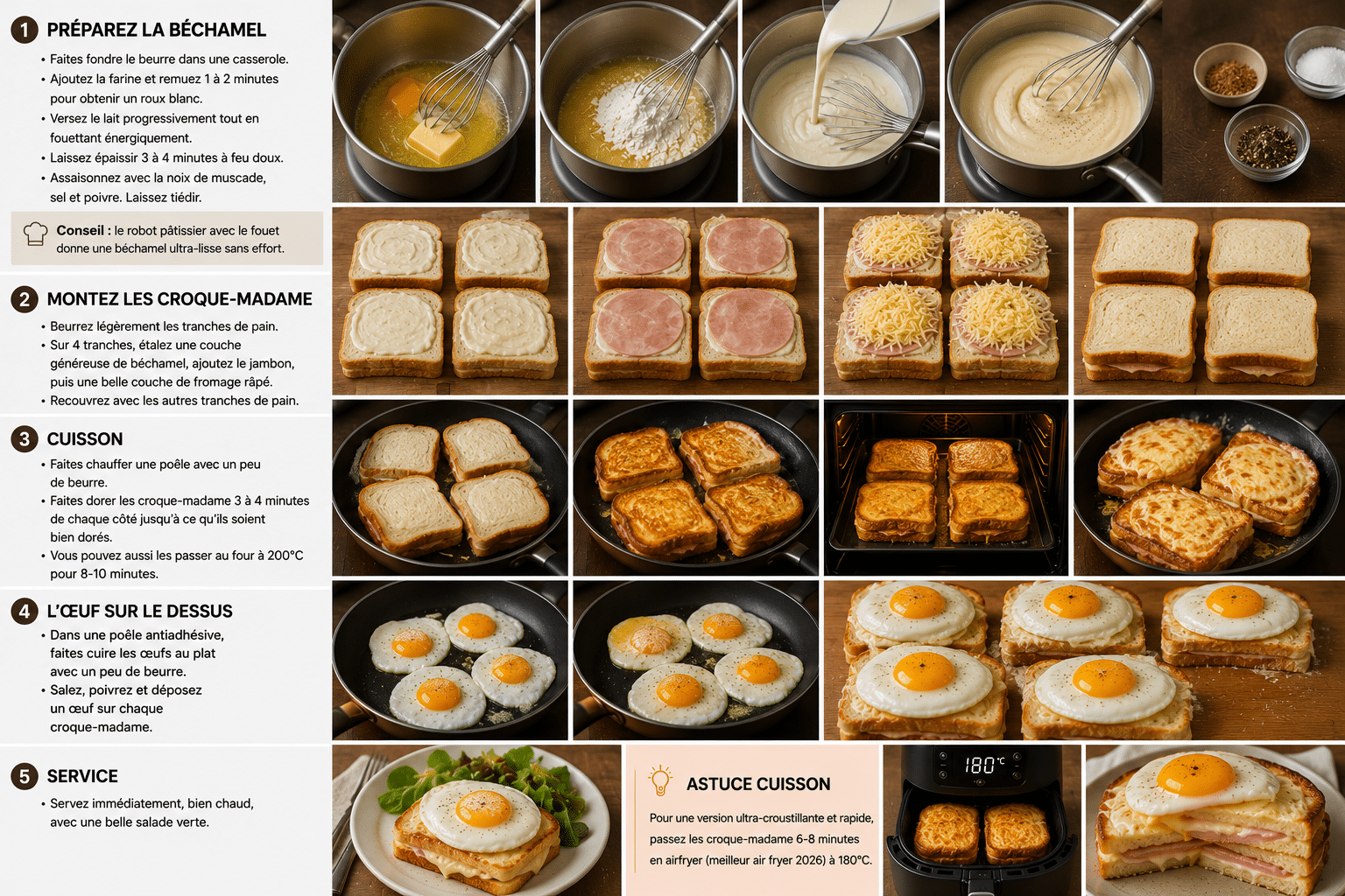 Le Guide de Préparation Étape par Étape: Croque-Madame Gourmand à la Béchamel, Jambon et Fromage : le sandwich français réconfortant et ultra-croustillant