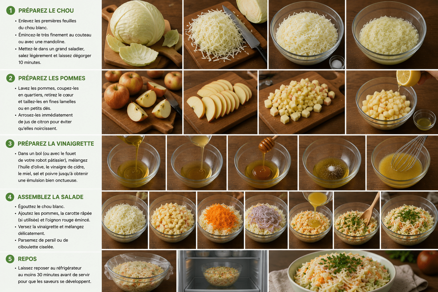 Le Guide de Préparation Étape par Étape: Salade au Chou Blanc et aux Pommes : la recette fraîche, croquante et légèrement sucrée qui fait du bien Le Guide de Préparation Étape par Étape: Salade au Chou Blanc et aux Pommes : la recette fraîche, croquante et légèrement sucrée qui fait du bien