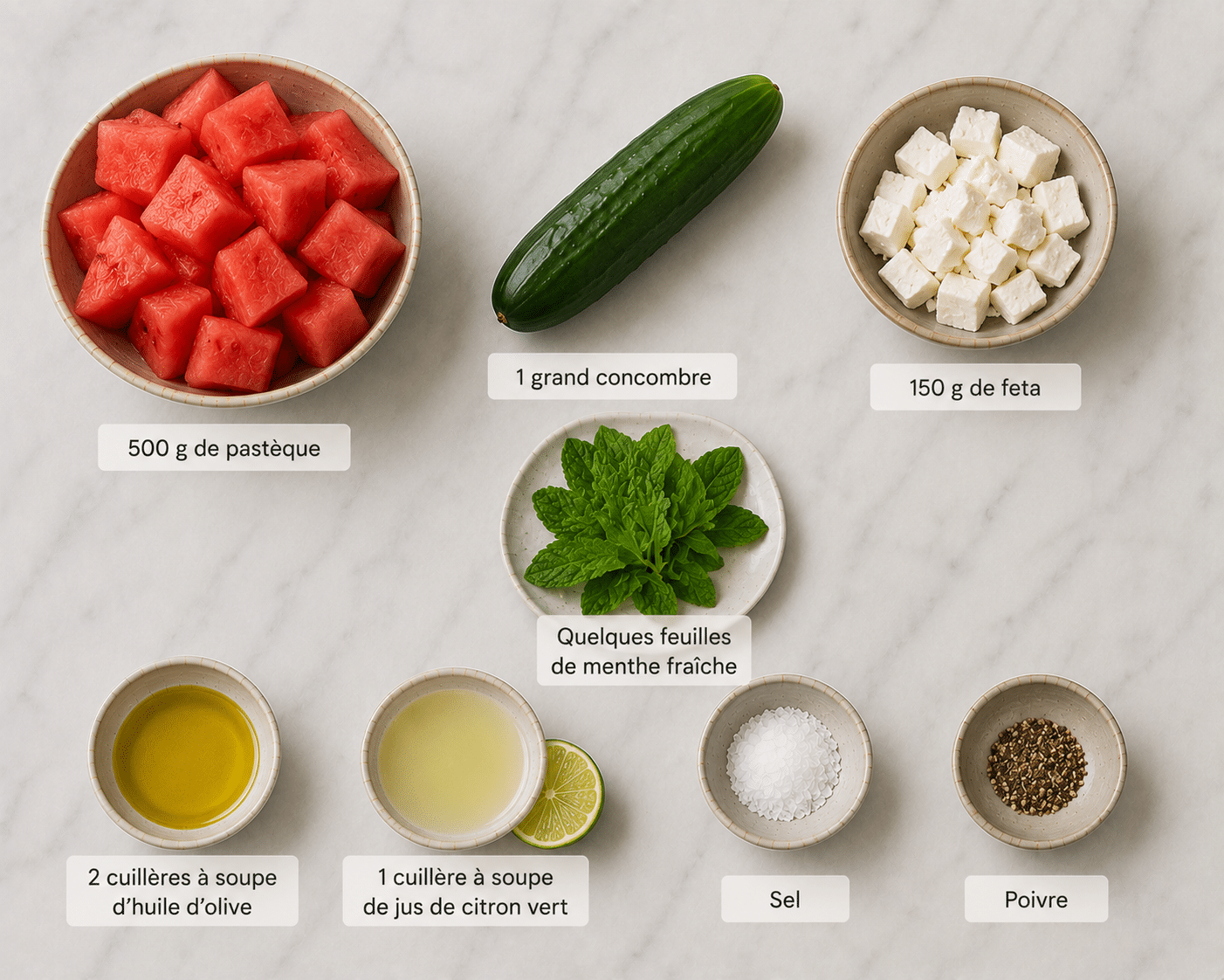 La Liste des Ingrédients : Salade Concombre-Pastèque : la recette fraîche, colorée et désaltérante de l’été