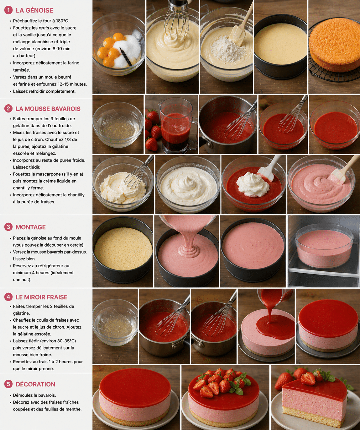 Le Guide de Préparation Étape par Étape: Bavarois aux Fraises sur Génoise : le dessert élégant, frais et gourmand de l’été