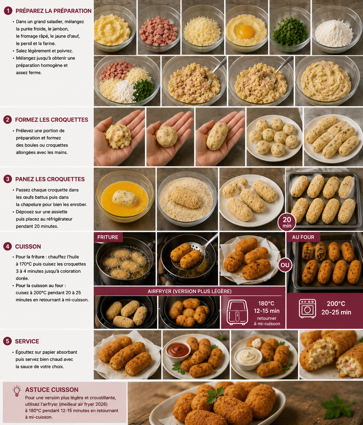 Le Guide de Préparation Étape par Étape: Croquettes de Purée au Jambon et Fromage : croustillantes dehors, fondantes dedans, parfaites pour recycler les restes Le Guide de Préparation Étape par Étape: Croquettes de Purée au Jambon et Fromage : croustillantes dehors, fondantes dedans, parfaites pour recycler les restes