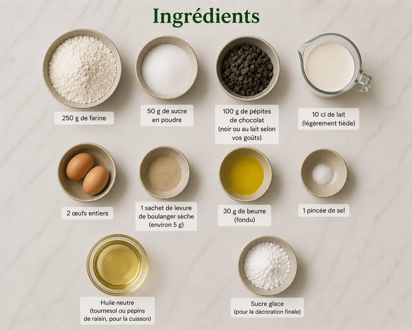 La Liste des Ingrédients : Beignets Moelleux aux Pépites de Chocolat : la recette gourmande et facile qui fait fondre tout le monde