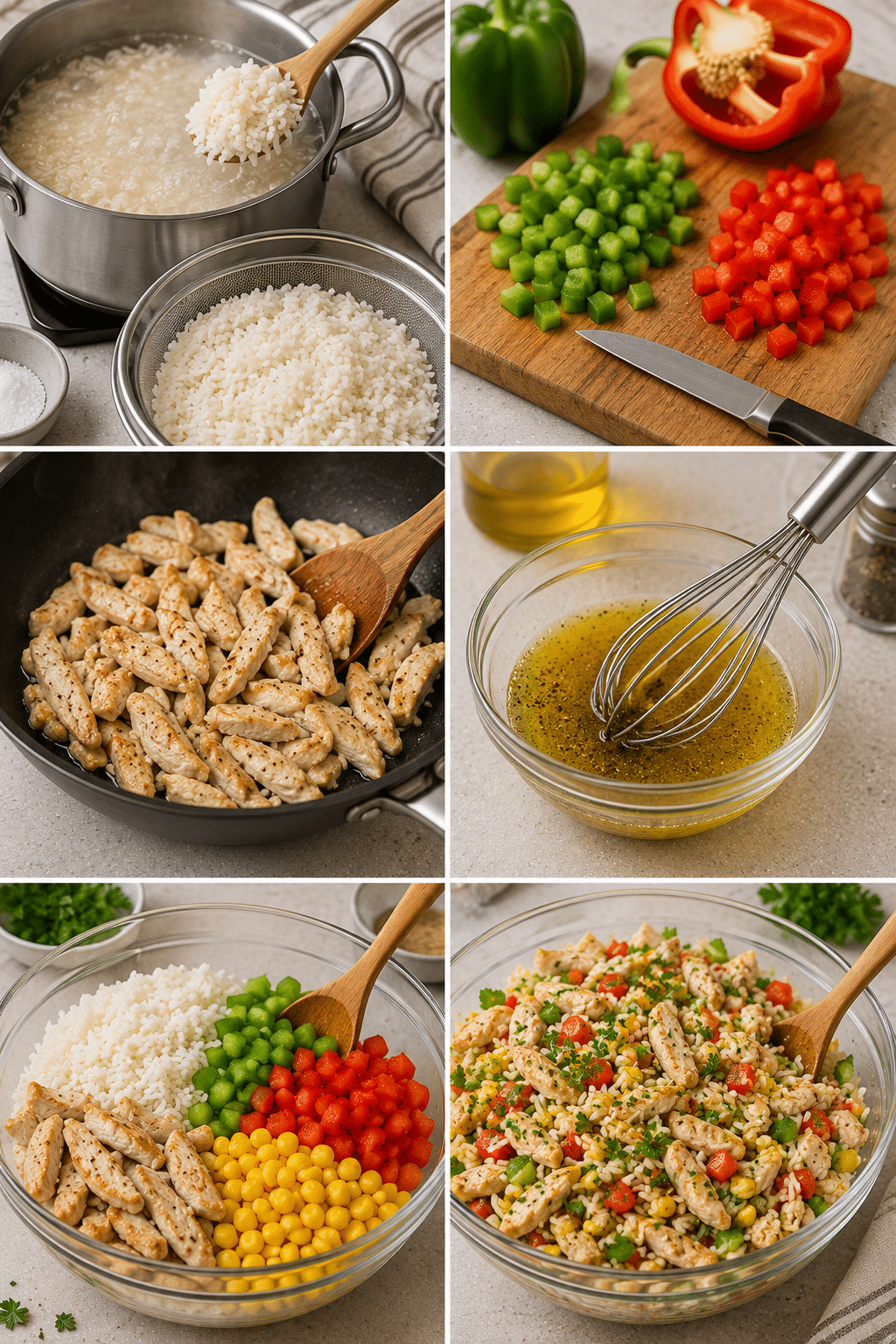 Salade de Riz au Poulet et aux Poivrons : la recette fraîche, complète et colorée de l’été Salade de Riz au Poulet et aux Poivrons : la recette fraîche, complète et colorée de l’été