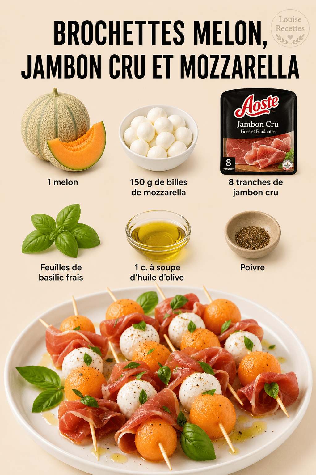 Brochettes Melon, Jambon Cru et Mozzarella : les bouchées fraîches et élégantes de l’été Brochettes Melon, Jambon Cru et Mozzarella : les bouchées fraîches et élégantes de l’été