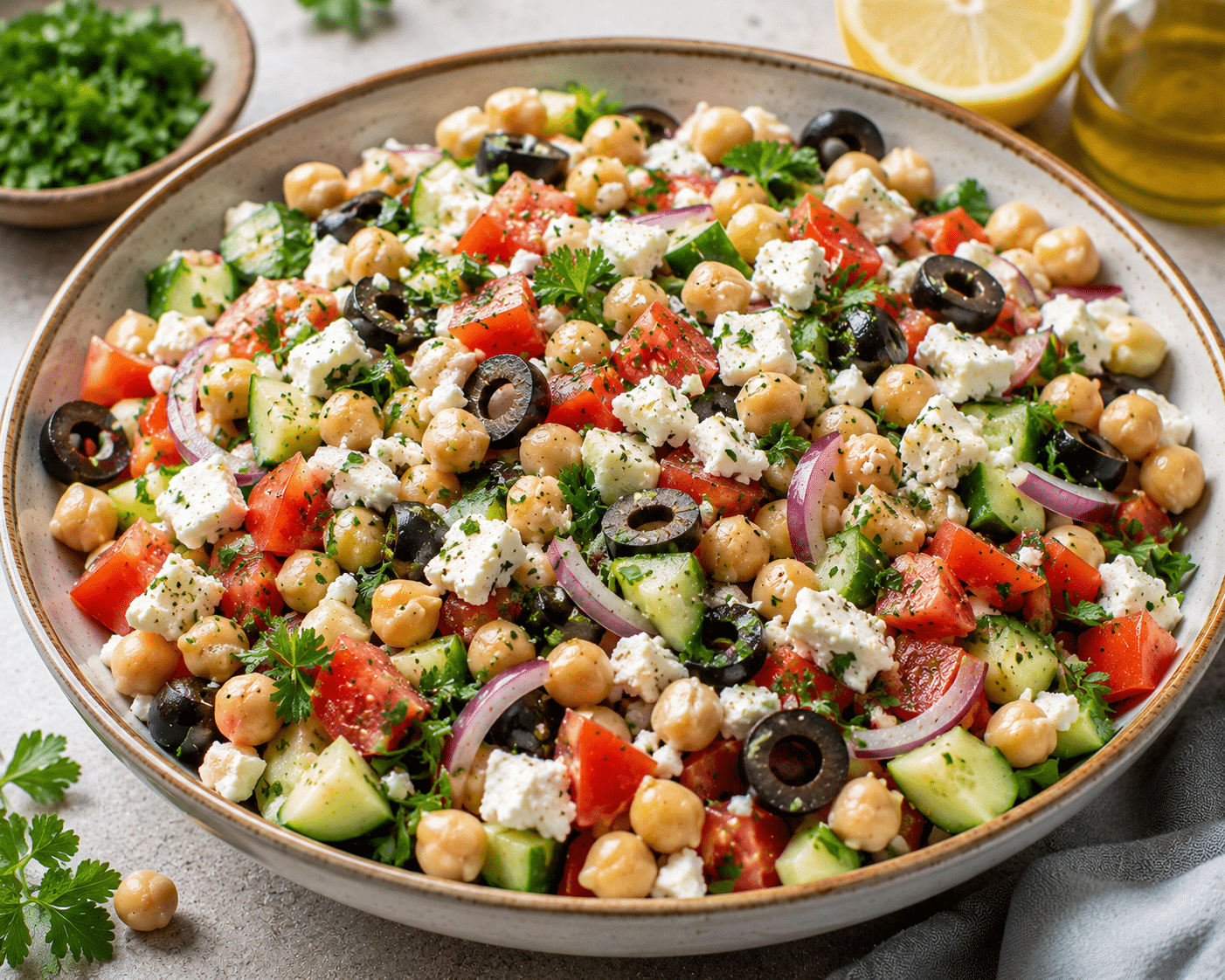 Le Guide de Préparation Étape par Étape: Salade Grecque aux Pois Chiches : la recette fraîche, colorée et complète de l’été