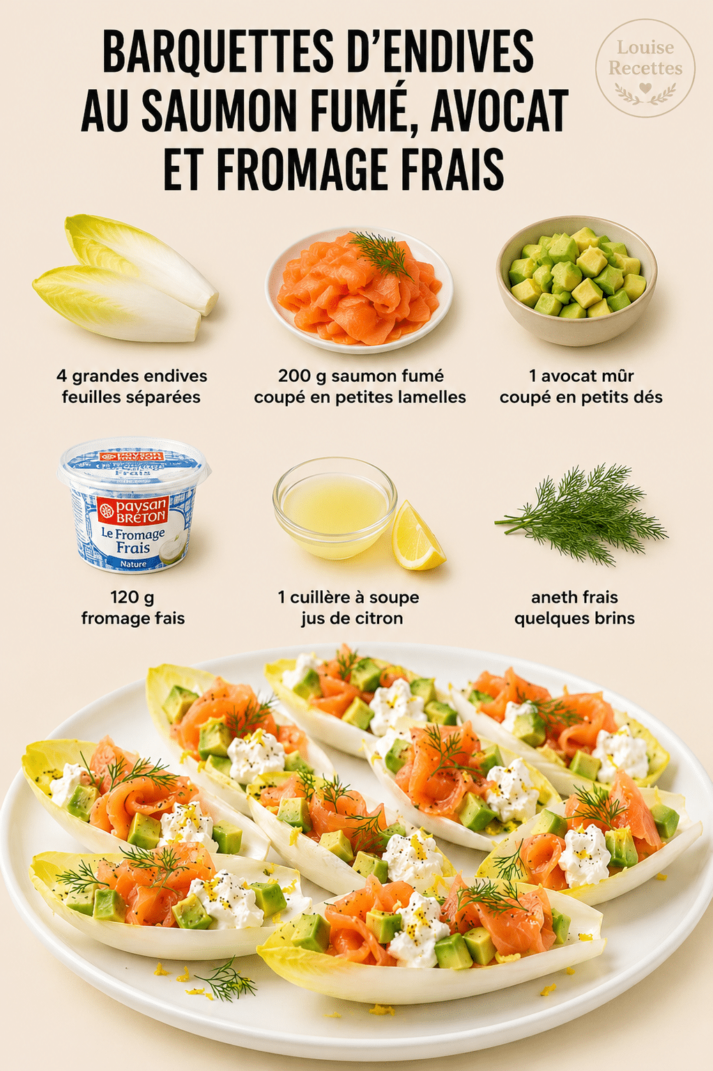 Barquettes d’Endives au Saumon Fumé, Avocat et Fromage Frais : l’entrée fraîche, élégante et raffinée de l’été