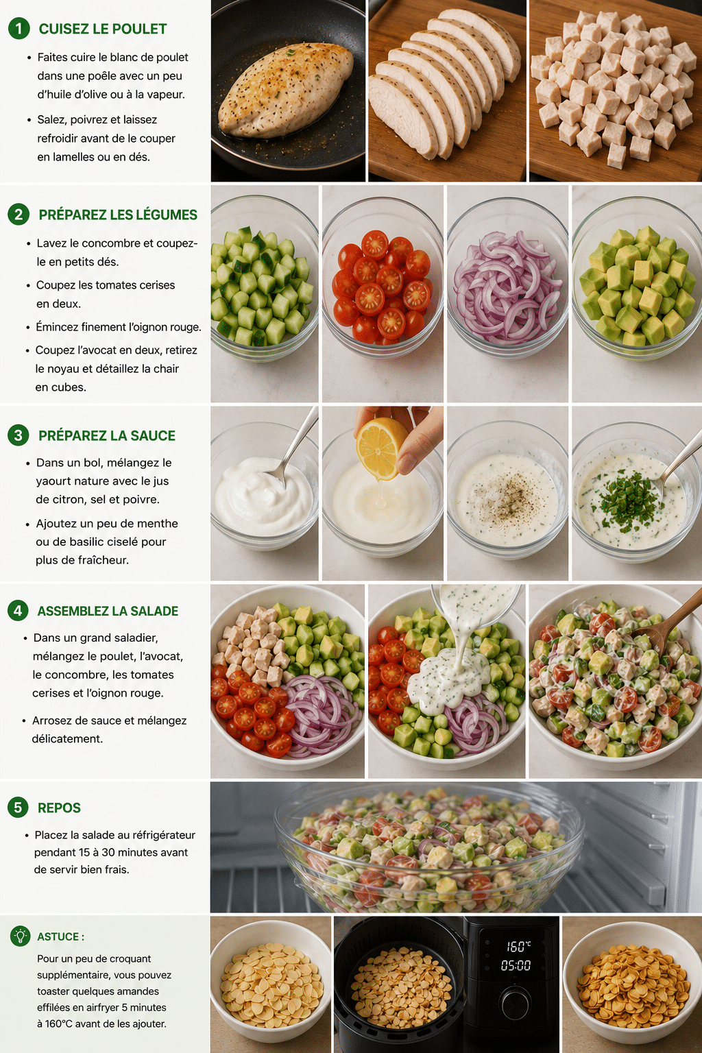 Le Guide de Préparation : Salade Poulet Avocat Minceur : la recette légère, rassasiante et pleine de saveurs pour un repas équilibré