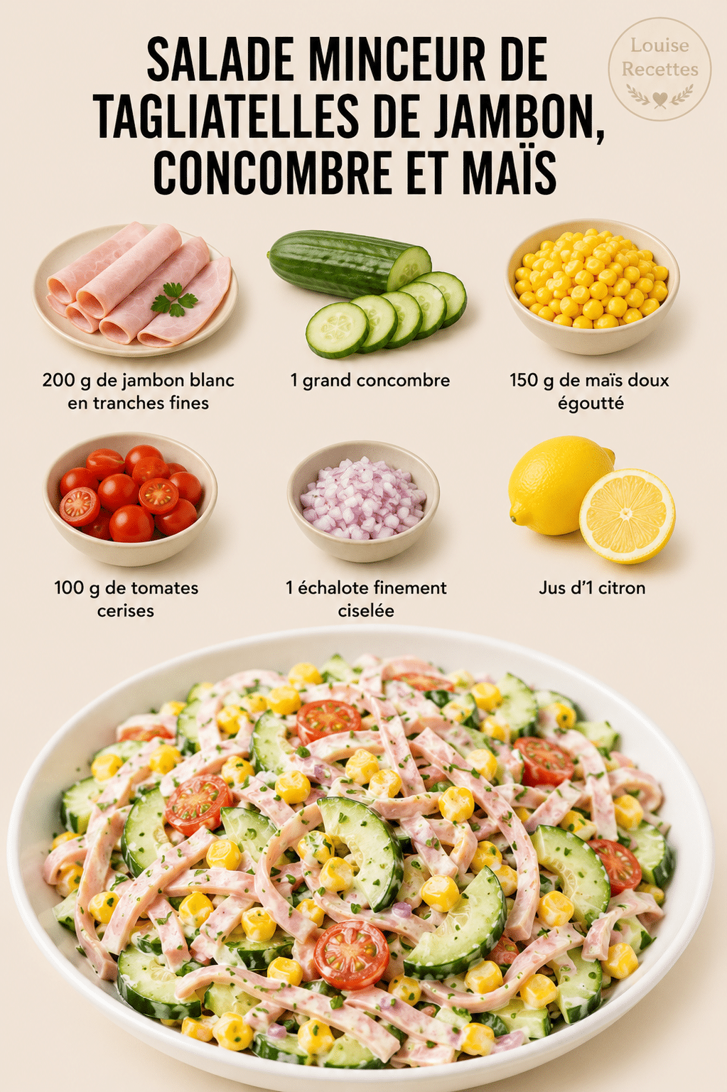 Salade Minceur de Tagliatelles de Jambon, Concombre et Maïs : la recette légère, fraîche et gourmande de l’été