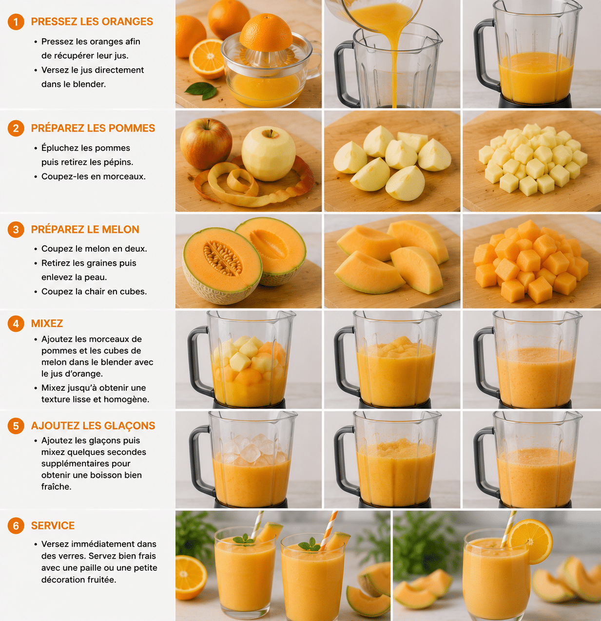 Le Guide de Préparation : Smoothie Melon Pomme Orange : la boisson fraîche, vitaminée et fruitée de l’été