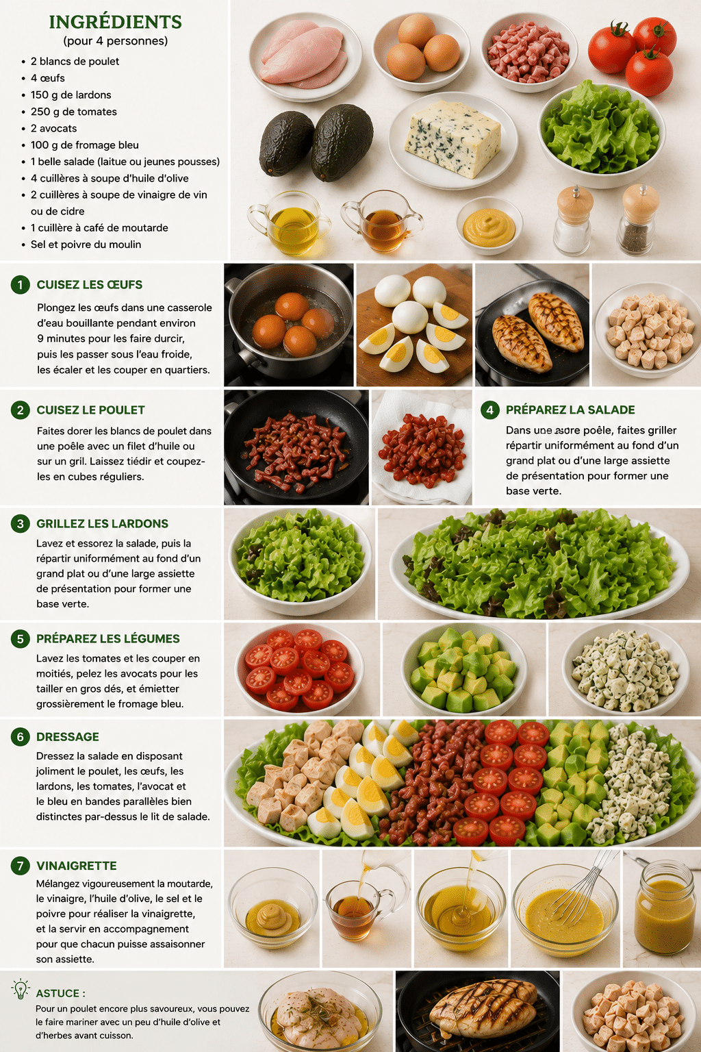 ETAP PAR ETAP : Salade Cobb : la recette mythique américaine, complète et ultra-gourmande qui ravit toute la famille