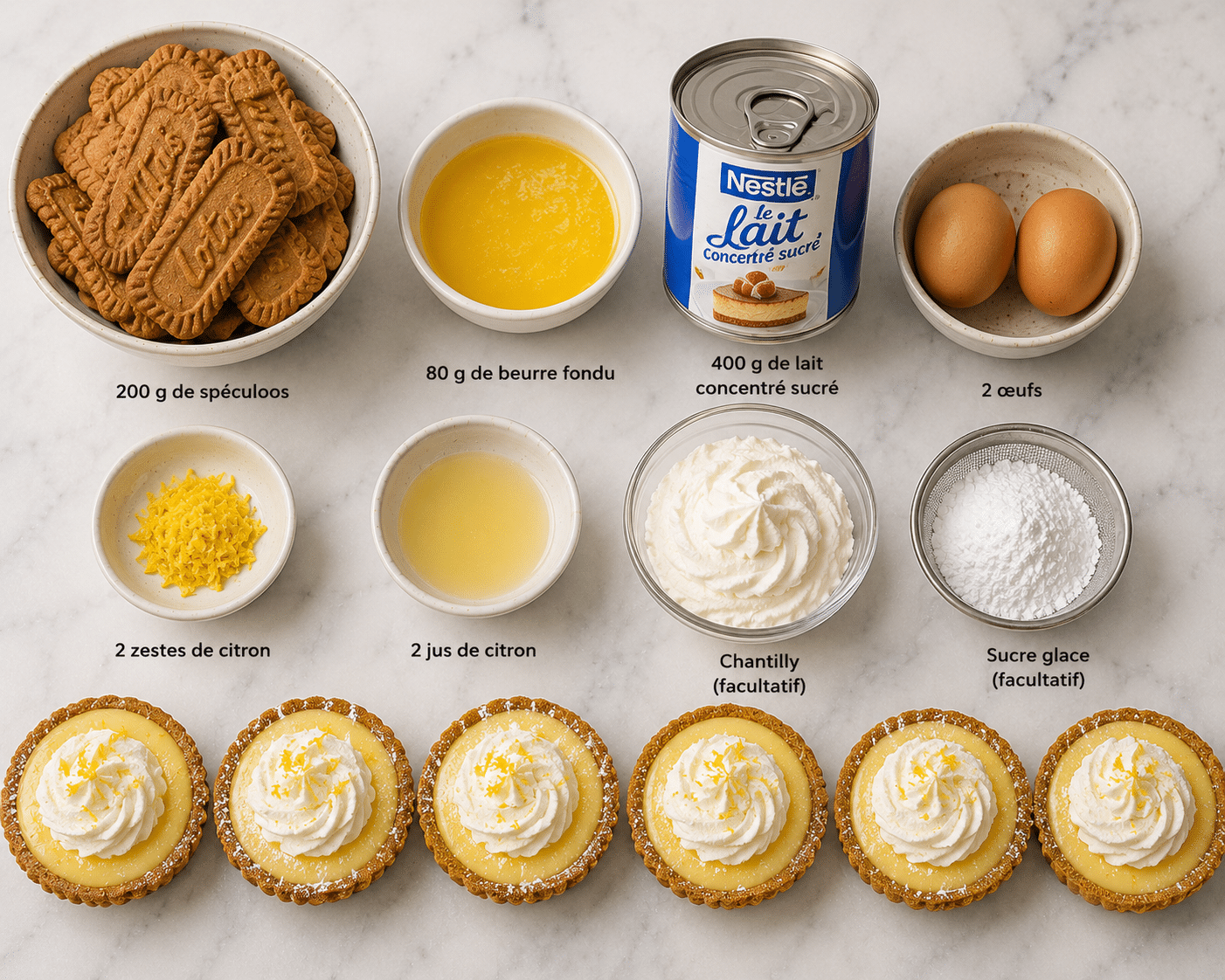 La Liste des Ingrédients : Tartelettes au Citron sur Croûte de Spéculoos : le dessert frais, croustillant et irrésistible de l’été
