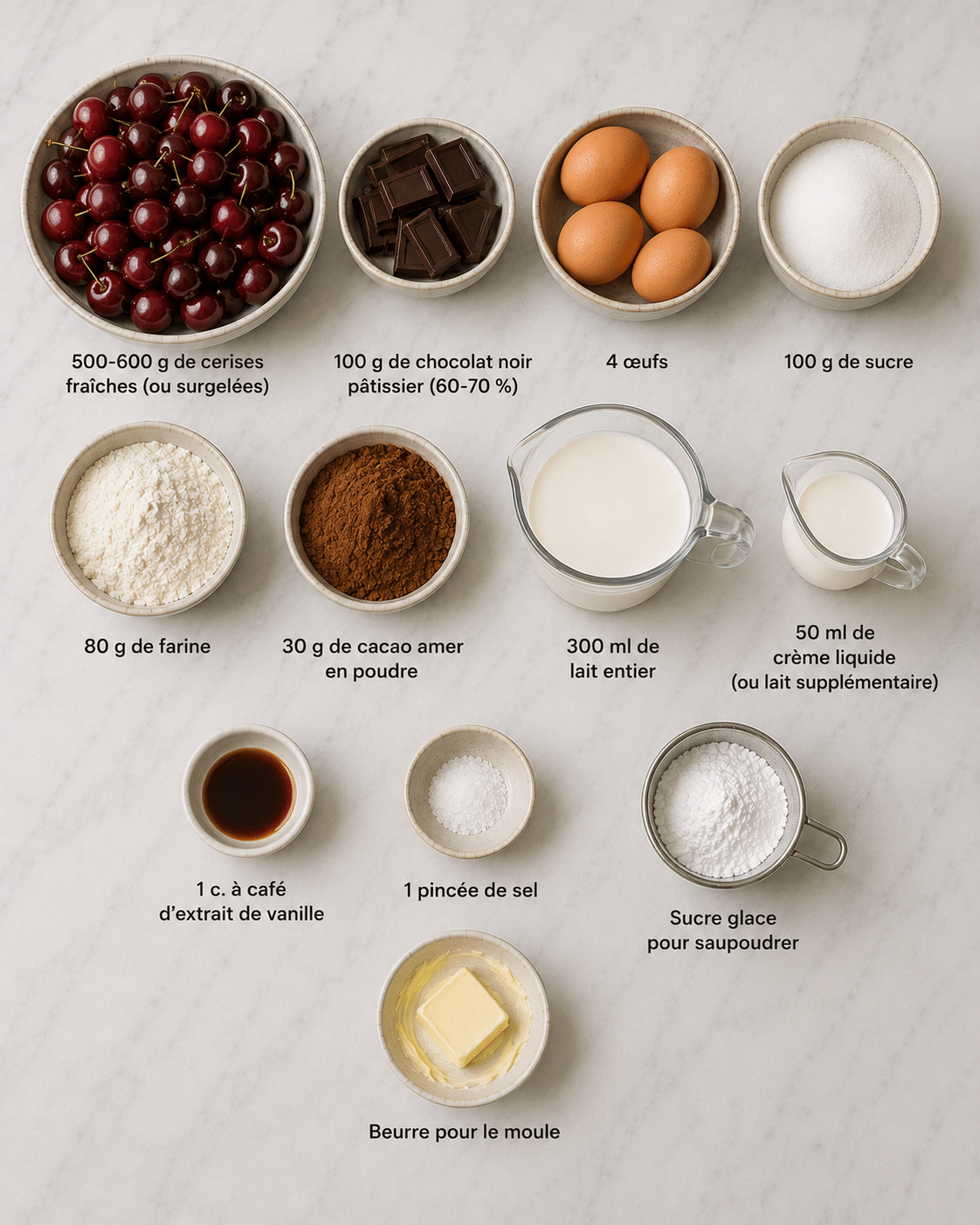 La Liste des Ingrédients : Clafoutis au Chocolat Noir et aux Cerises : la version ultra gourmande du classique