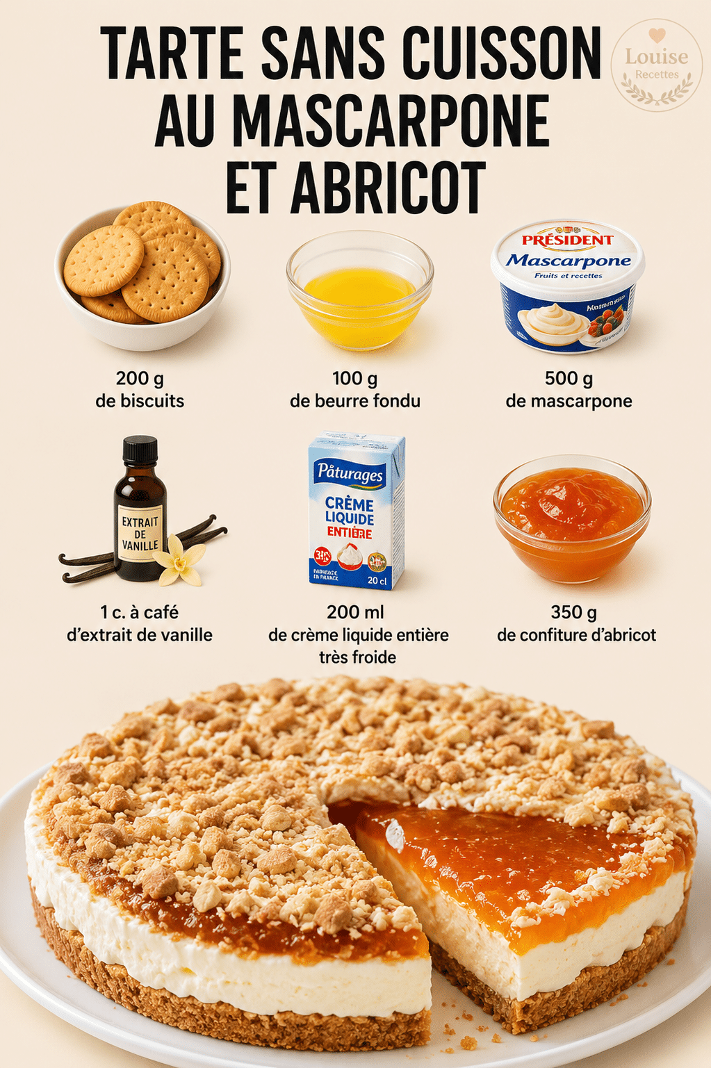 Tarte Sans Cuisson au Mascarpone et Abricot : le dessert frais, gourmand