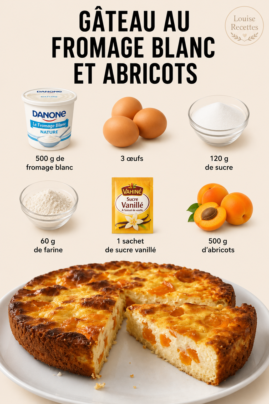 Gâteau au Fromage Blanc et Abricots : le dessert moelleux, léger et fondant comme un flan